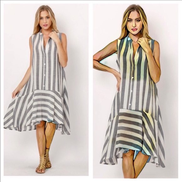 🍃💙Deep waist stripe shirt dress tunic style,💙🍃 - Picture 2 of 6